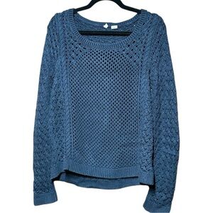 Moth Anthropologie Open Knit Navy Pullover Sweater Size Medium Scoop Neck